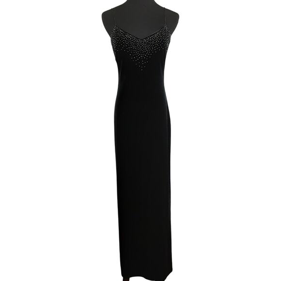 Vintage 90s Velour Evening Gown Y2K Bodycon Beaded Floor Length Cutout Dress 4 - Picture 1 of 14